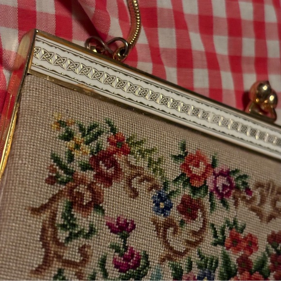 Original VTG 1950s Tapestry Handbag with ORIG Hand Mirror - Picture 7 of 13